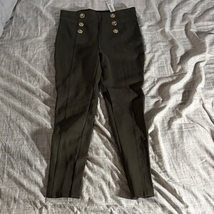 ZARA Olive Green High-Waisted Pants with gold buttons